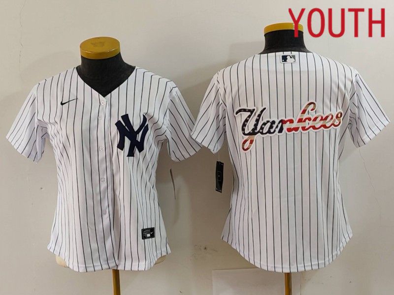 Youth New York Yankees Blank White stripe Game 2024 Nike MLB Jersey style 4